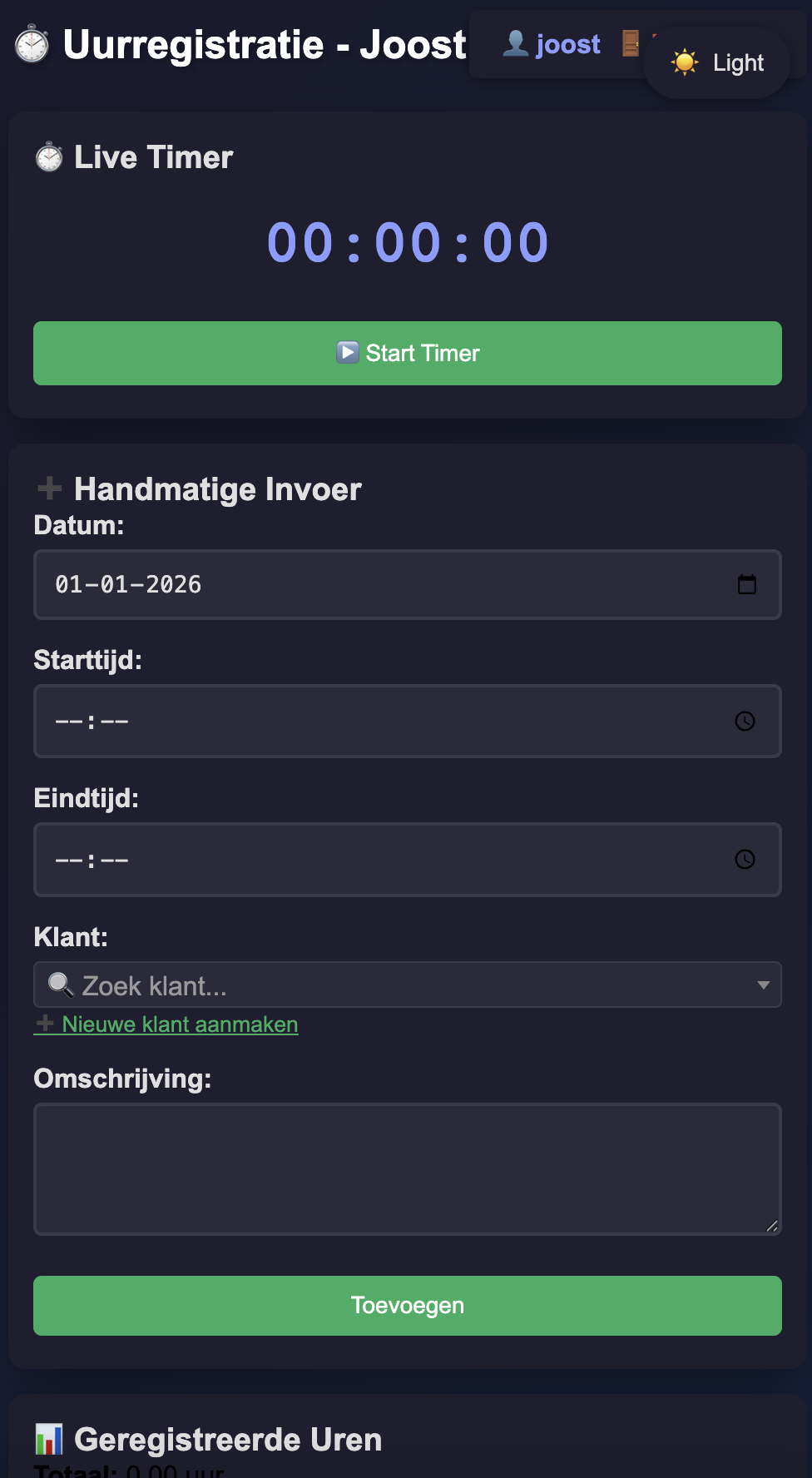Uur registratie systeem